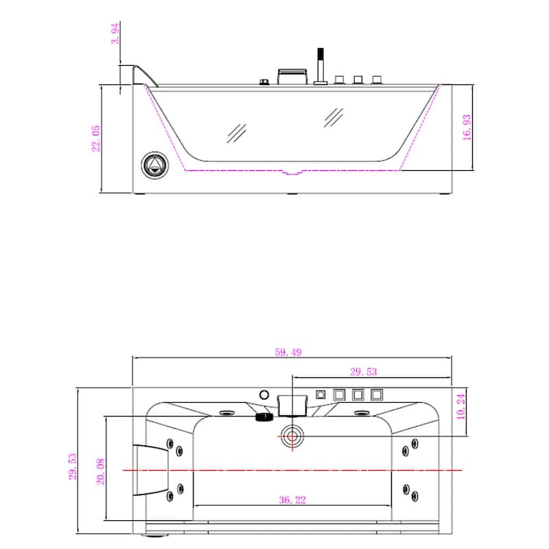 59" X 30" Alcove/tile In Whirlpool Acrylic Bathtub With Faucet