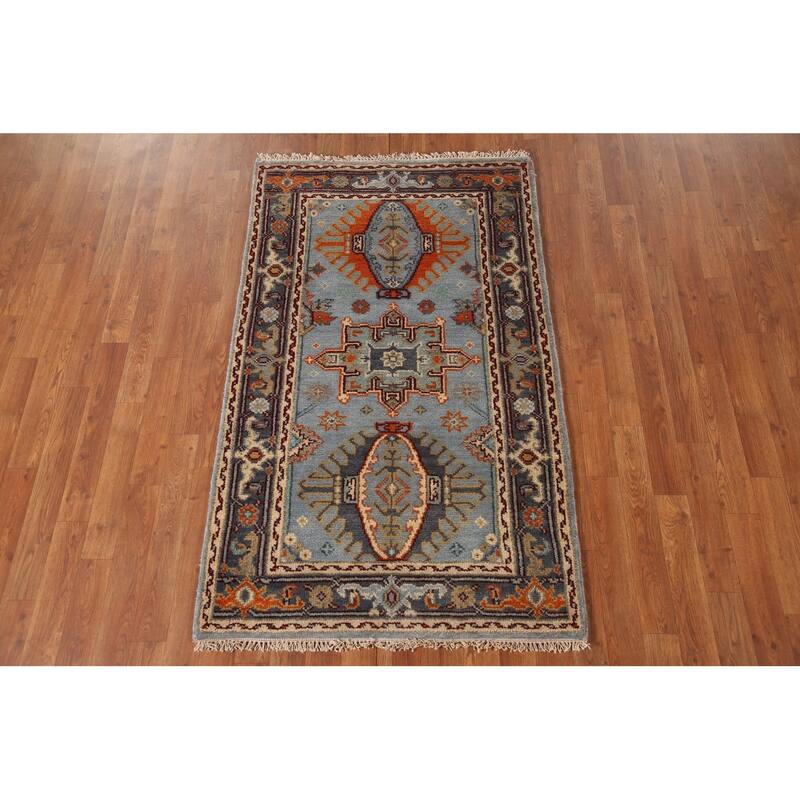 Light Blue Kazak Oriental Accent Rug Wool Carpet - 3'0"x 5'1"