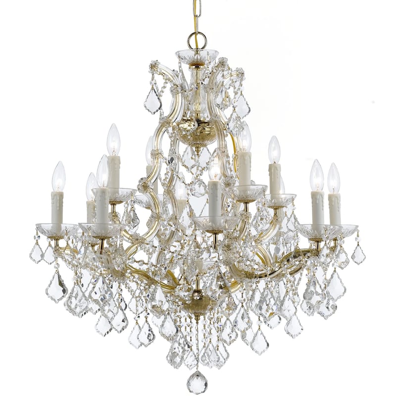Maria Theresa 13 Light Clear Italian Crystal Gold Chandelier - 29'' W x 30'' H - 29'' W x 30'' H