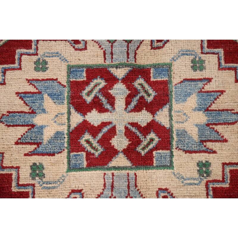 Kazak Area Rug Handmade Geometric Red Wool Carpet - 6'6" x 9'11"