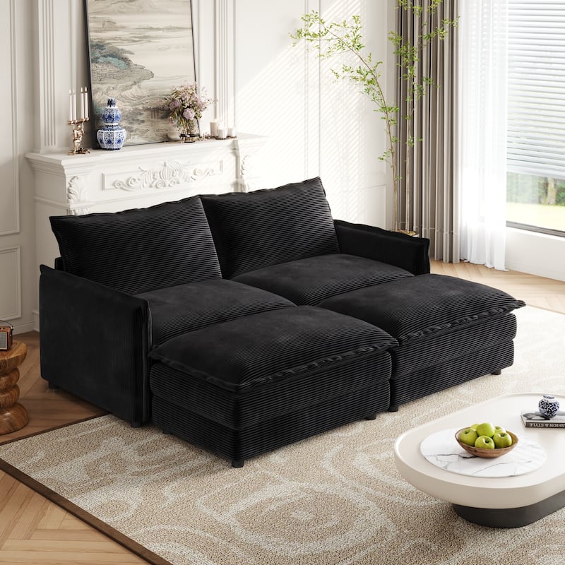 75" Corduroy 2-Seater Cloud Sectional Sofa with Dual-Layer Cushions