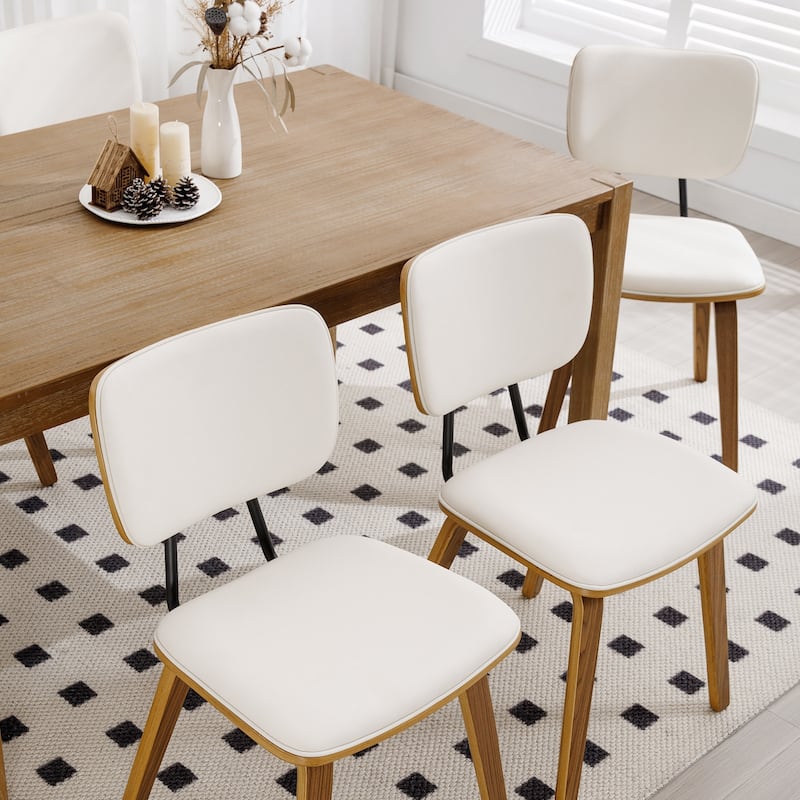 Faux Leather Upholstered Dining Chairs Set of 2/4 with Wood Legs - 32.3"H x 18.5"W x 21.8"D