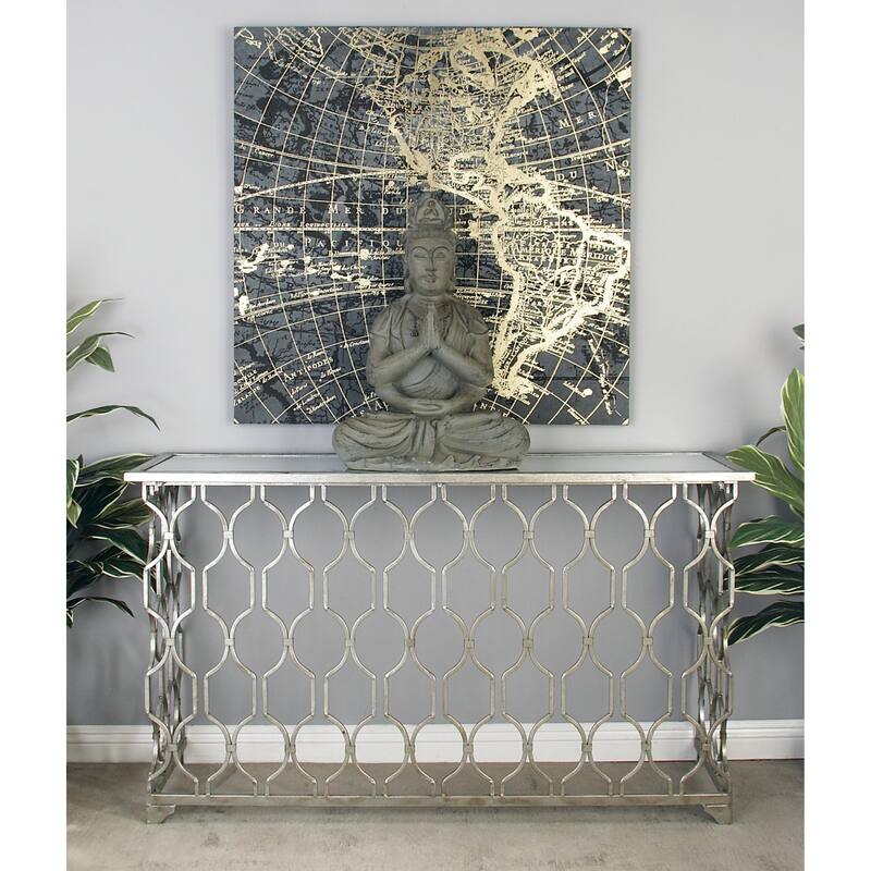 Metal Geometric Rectangular Console Table with Mirrored Glass Top - Silver - Roche River Decor - 18"Wx55"Lx32"H