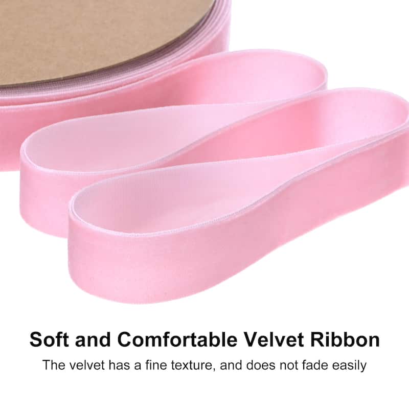 Thin Velvet Ribbon, Single Side Christmas Ribbon - Pink - 1"