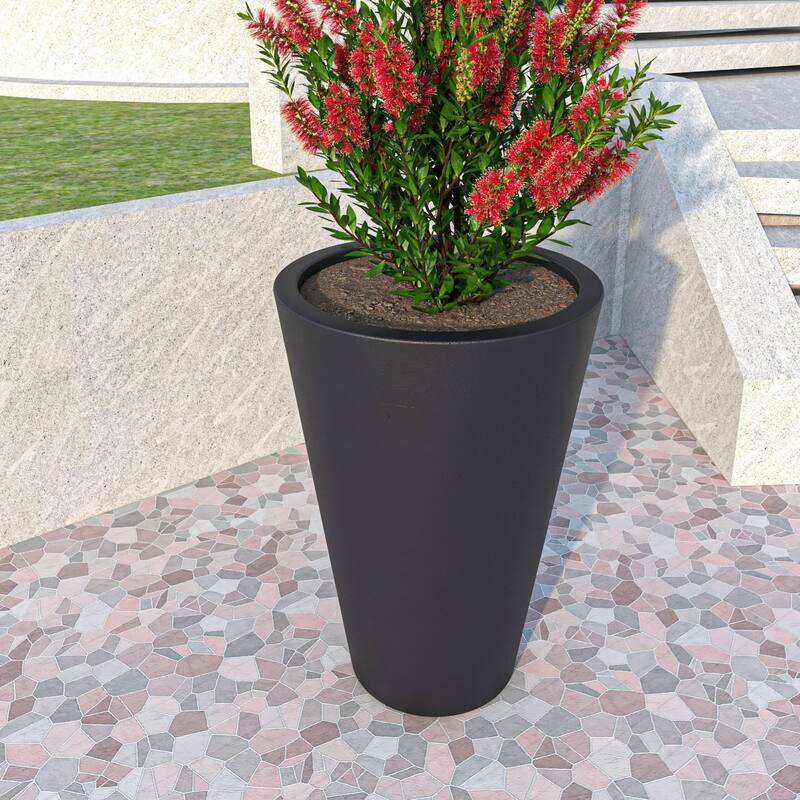 Pebble Tapered Modern Round Fiberstone and MGO Clay Planter Pot with Drainage for Home Garden Office Patio Porch Patio