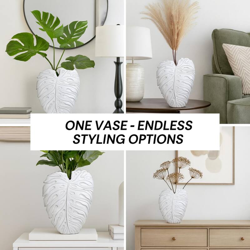 Aria Home White Poly resin Textured Vase Modern Contemporary Decor