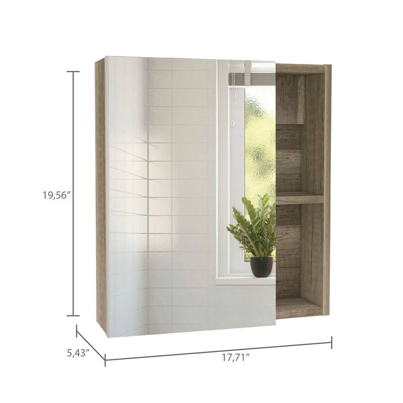 Clifton Medicine Cabinet with Mirror, 5 Internal Shelves, Pine Finish, Semi-Open Shelves, Ideal for Small Bathrooms