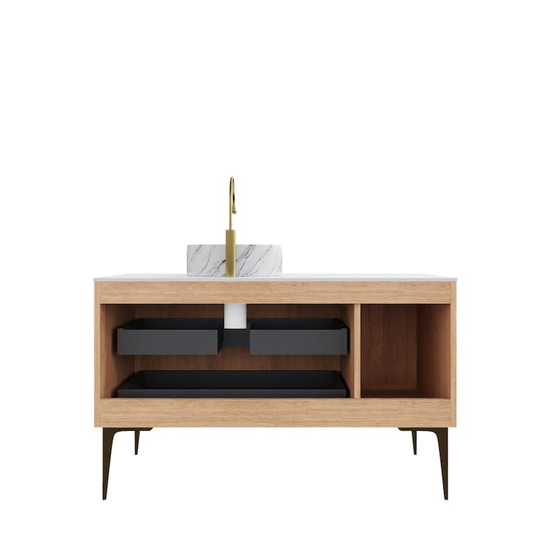 Natural Style Bathroom Vanity with Sink and 1 Door 2 Drawers