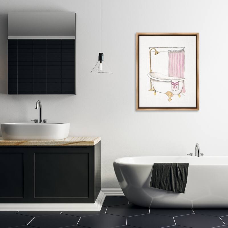 Stupell Simple Bathtub with Bow Framed Floater Canvas Wall Art Design By Janet Tava