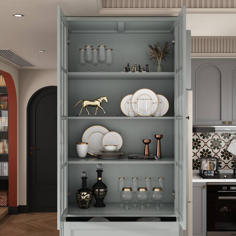 78.7" Combo Buffet Bookcase Storage Cabinet Glass Bookshelf Display