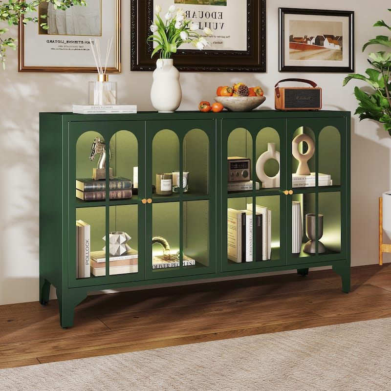 53.2"W Metal Sideboard Buffet Cabinet with Glass Doors
