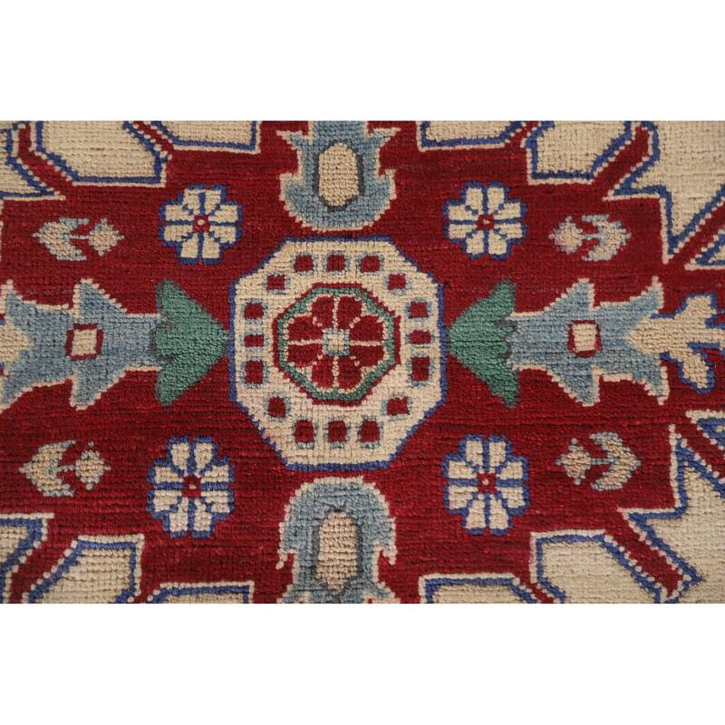 Hand Knotted Oriental 100% Wool Carpet Traditional Geometric Beige & Ivories Kazak Area Rug - 10' 1'' X 6' 7''