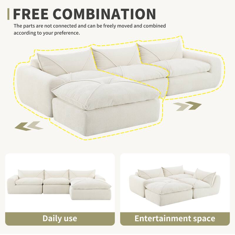 Particle Chenille Sectional Sofa Pull-line Pull-point Design Sofa with Movable Ottoman