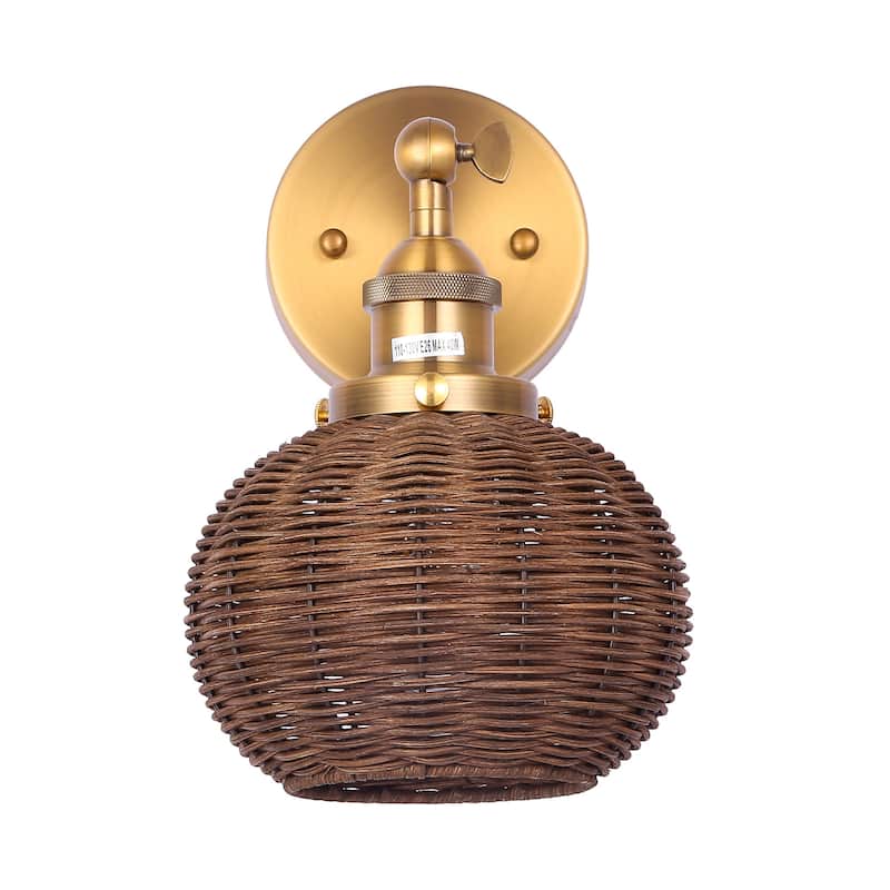 Brass Globe Rattan 1-Light Wall Sconce Wall Light