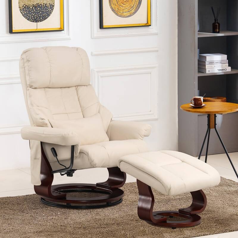 MCombo Recliner Chair with Ottoman Vibration Massag Faux Leather 9068 - Cream White