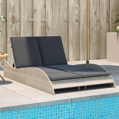 vidaXL Patio Sun Lounger Light Gray PE Rattan, Powder-Coated Steel Double - 44.9" x 80.7" x 28.7"/ 1