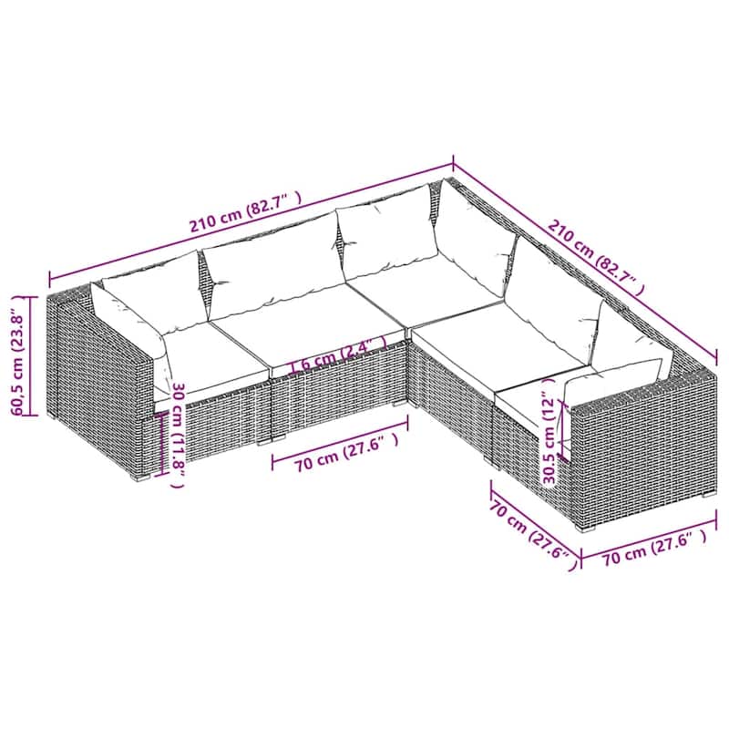 vidaXL Patio Lounge Set Outdoor Sectional Sofa Set Table Garden Poly Rattan