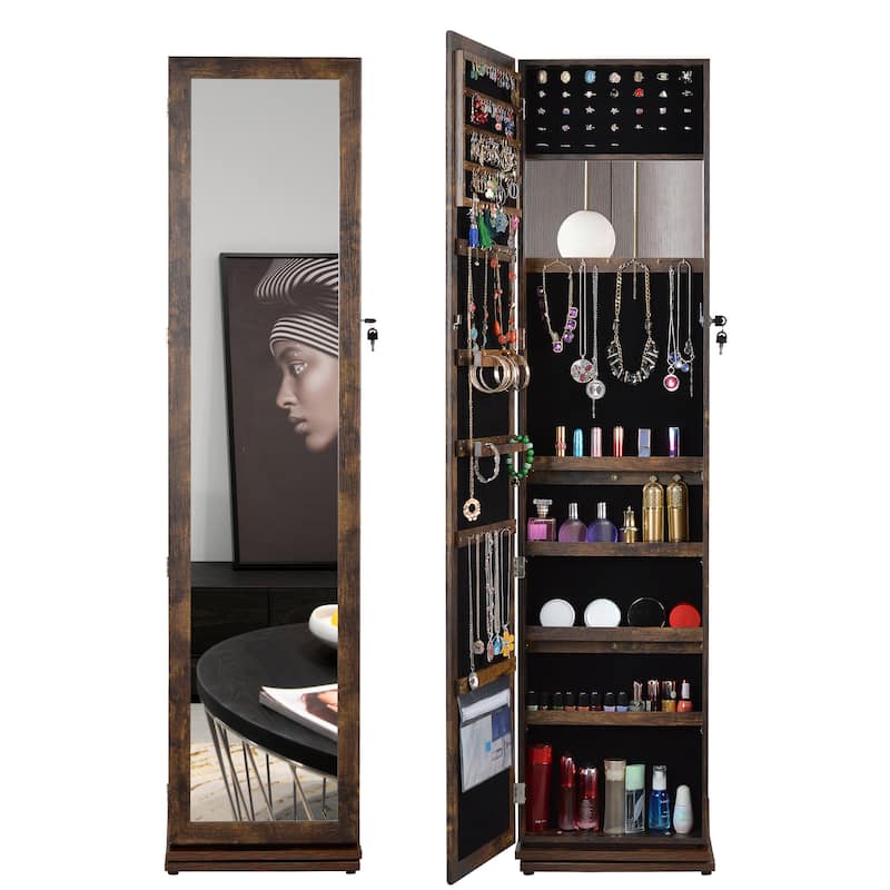 Full Length Mirror 360° Swivel Jewelry Cabinet