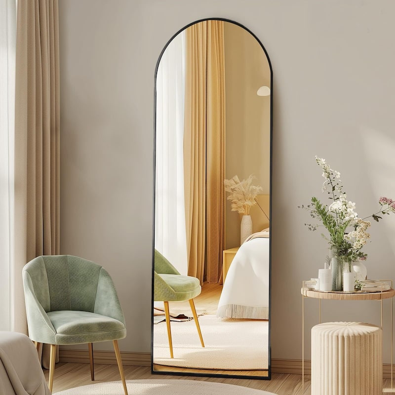 Modern Arched Aluminum Frame Full Length Mirror with Stand for Bedroom, Cloakroom 21" x 64" - 21*64