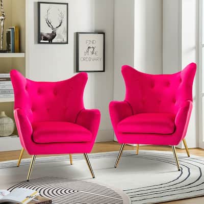 Eusebio Modern Velvet Accent Chair with Tufted Wingback for Living Room Set of 2 by HULALA HOME