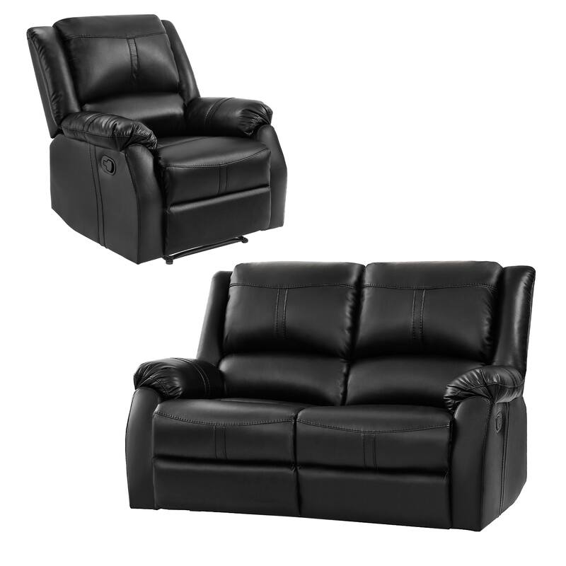 Recliner Set Of 2, Manual Recliner Chair, 2-Piece Faux Leather Upholstered Recliner Sofa For Living Room