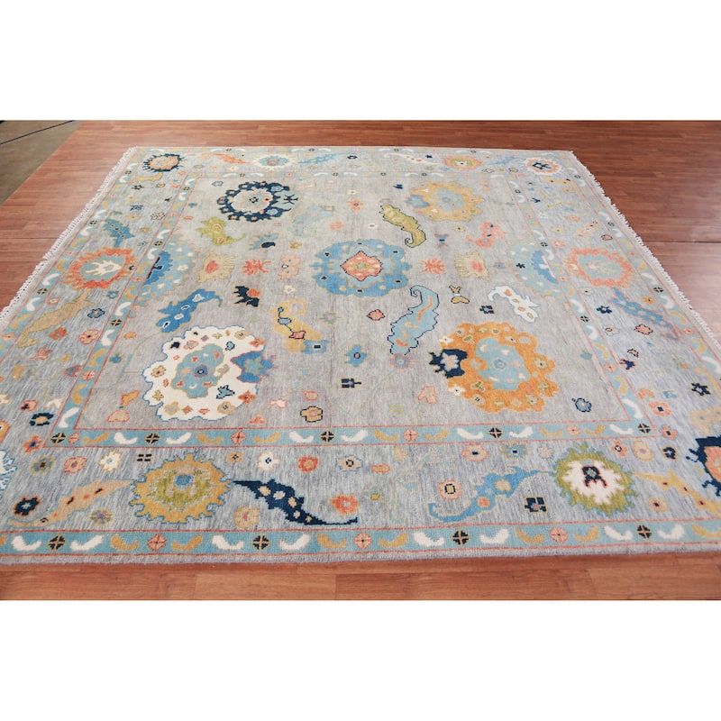 Hand Knotted Oriental 100% Wool Carpet Transitional All-Over Greys & Charcoal Oushak Area Rug - 9' 0'' X 8' 10''