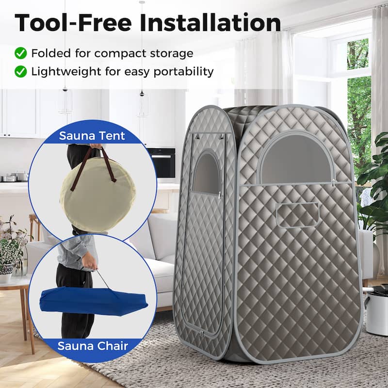 Gymax Portable Home Sauna Full Body Steam Sauna Tent w/ 3L Steam - 34.5''x 34.5''x 58''(L x W x H)