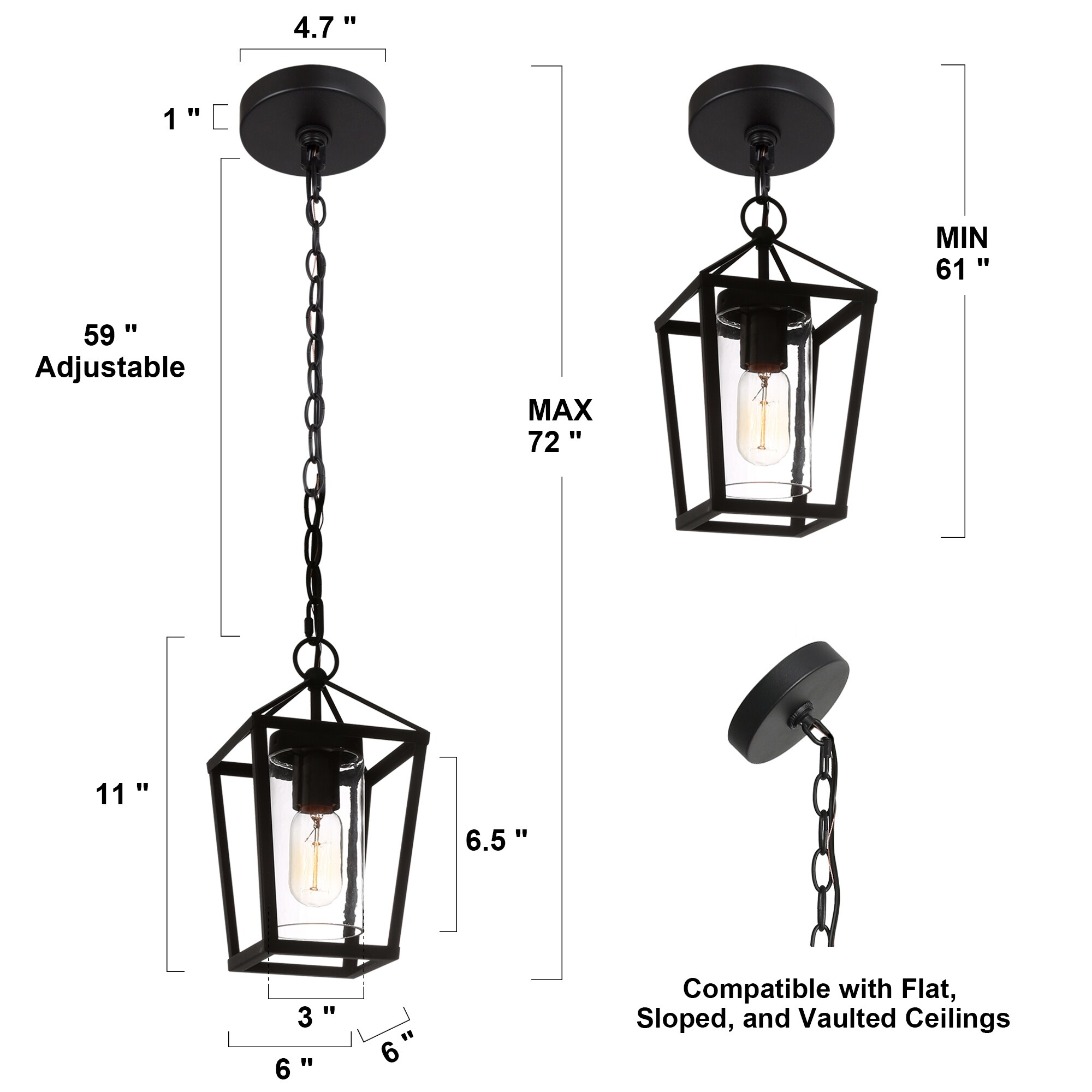 Mufy 1-light Black Lantern Outdoor Hanging Pendant Light