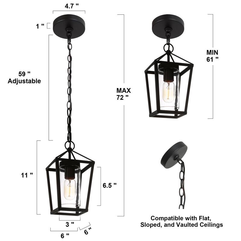 Mufy 1-light Black Lantern Outdoor Hanging Pendant Light Dimmable Exterior Lighting Balcony Porch