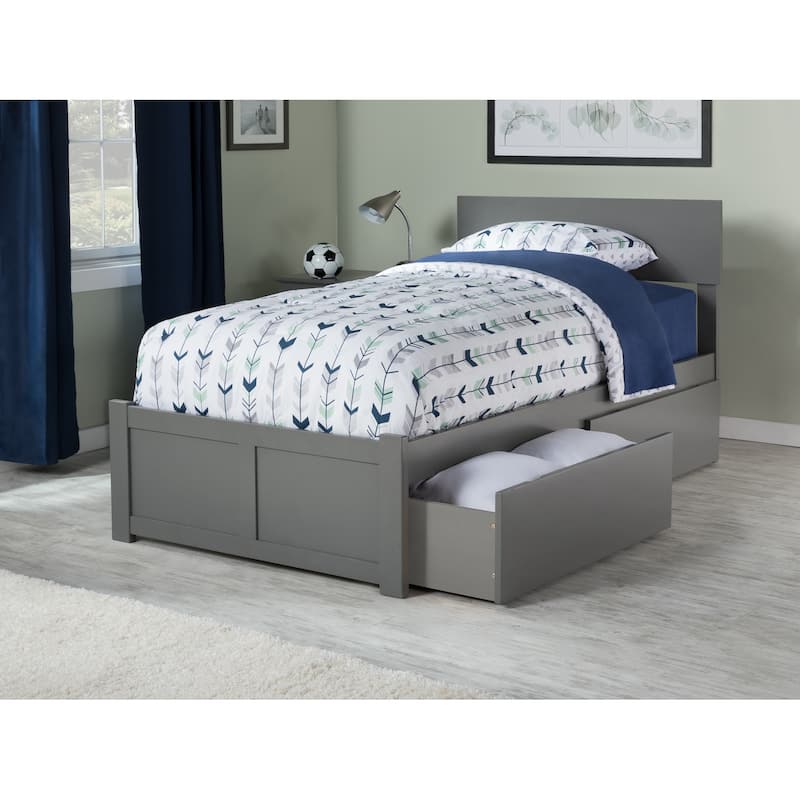 Orlando Twin XL Platform Bed with Footboard and 2 Storage Drawers in Grey