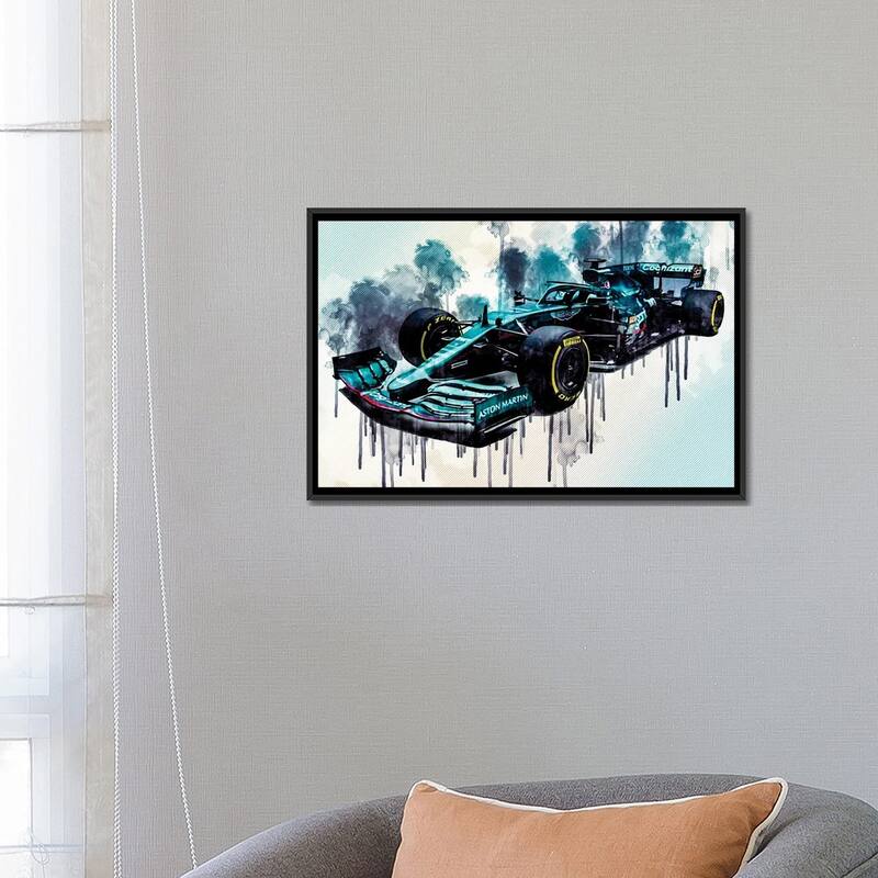 iCanvas "Formula 1 2021 Aston Martin Amr21 Front View Exterior F1 2021 Race Cars" by Sissy Angelastro Framed Canvas Print