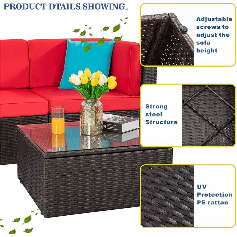 Futzca 5-Piece PE Wicker Outdoor Patio Furniture Set