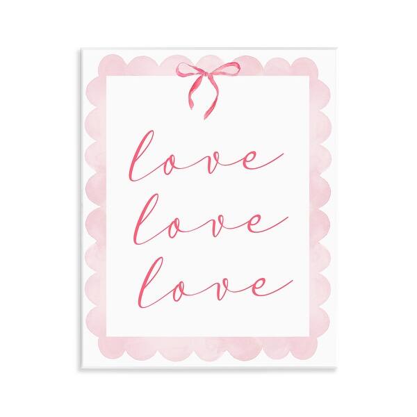Stupell Cursive Love and Pink Bow Wall Plaque Art Design By Lucille ...