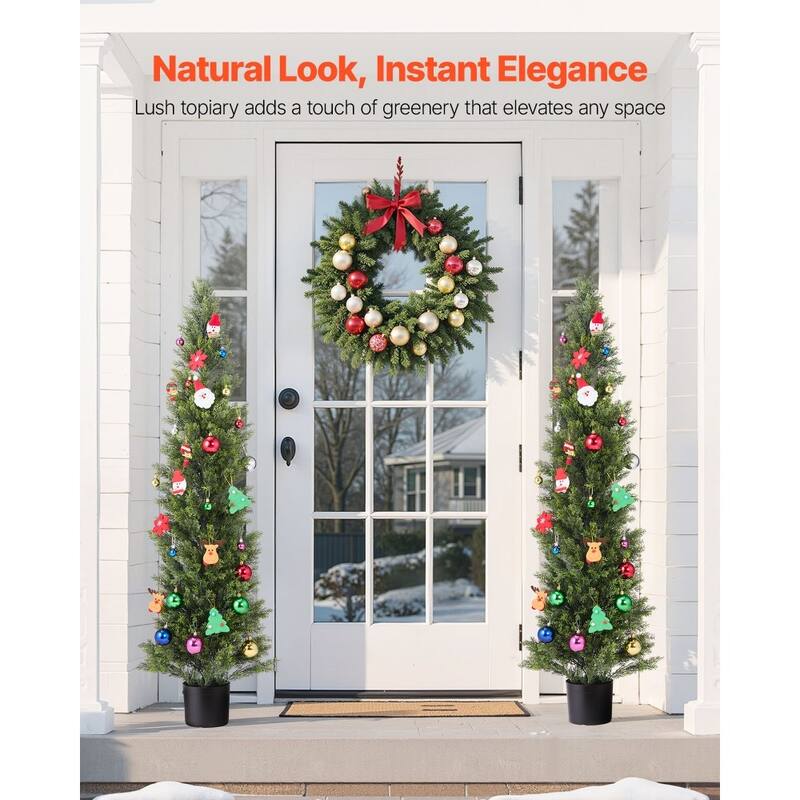 Set of 2 Artificial Topiary Cedar Trees Faux Greenery with Iron & PE Trunks, Weather-Resistant Decorative Plants - 60"