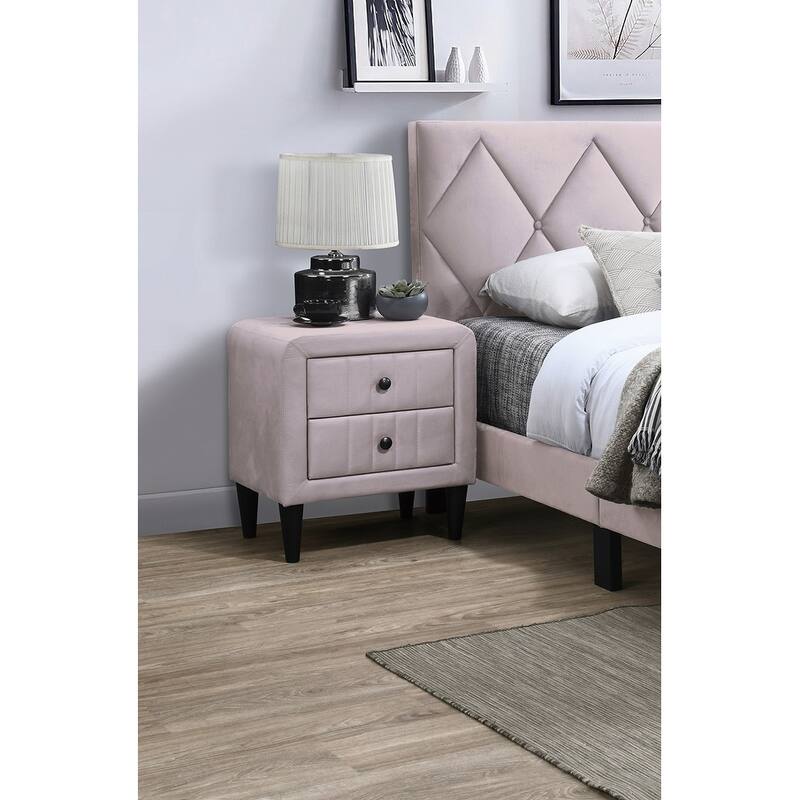 Light Pink Velvet Nightstand with 2 Drawers, Sleek Design