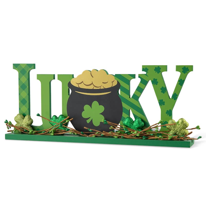 Glitzhome 16"L St. Patrick's Lucky Word Sign Table Decor