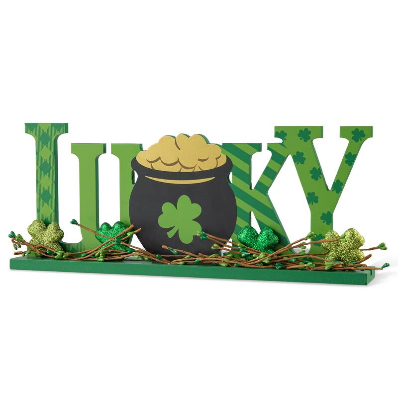 Glitzhome 16"L St. Patrick's Lucky Word Sign Table Decor