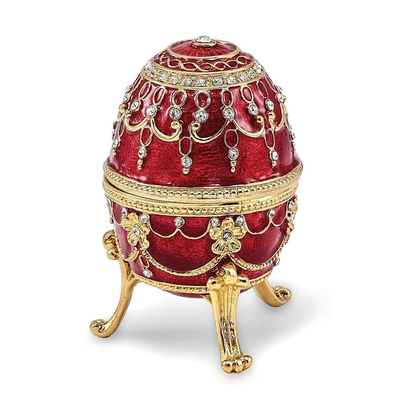 Curata Pewter Crystals Gold-Tone Enameled Imperial Red (Plays Memory) Musical Egg on 18 Inch Necklace