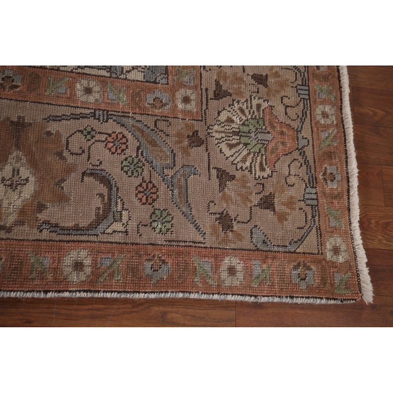 Brown Tabriz Persian Vintage Area Rug Hand-Knotted Wool Carpet - 8'0" x 10'11"