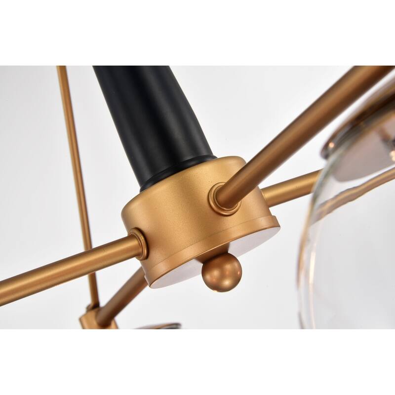 Fidel Matte Black+Gold 4-Light Chandelier with Clear Glass Globe Shades