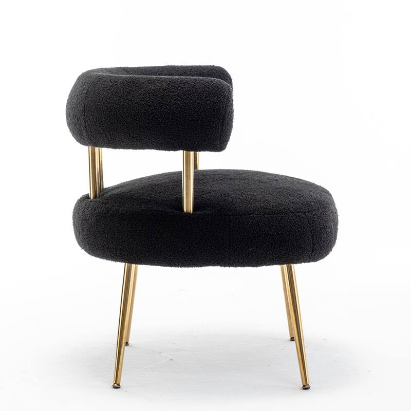 SEYNAR Modern Glam Upholstered Comfy Open-Back Accent Vanity chair with Golden Legs