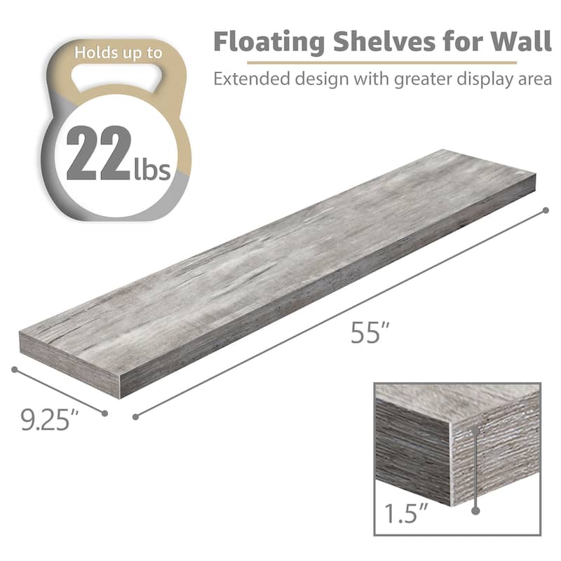 Sorbus Floating Shelves for Wall - 55 Inch Extra-Long Bathroom Shelves - Mounted Floating Shelf with Hidden Brackets (2 Pack)