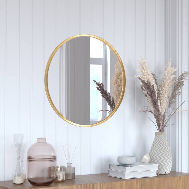 Wall Mount Shatterproof Round Accent Wall Mirror with Metal Frame - 24" Round - Gold