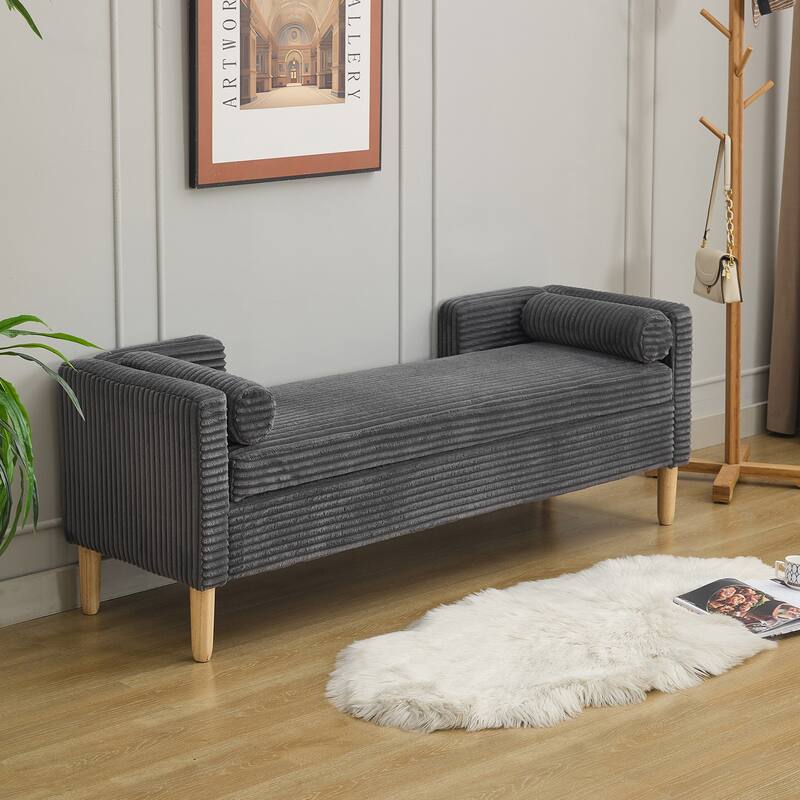 Storage Bench End of Bed Bench with 2 Bolster Pillows, Entryway Bench Leisure Bench Charcoal Vanity Bench - Charcoal
