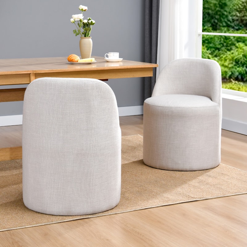 Cottage 21.5" Wide Upholstered Barrel Arm Dining Chairs - Set of 2 - Linen