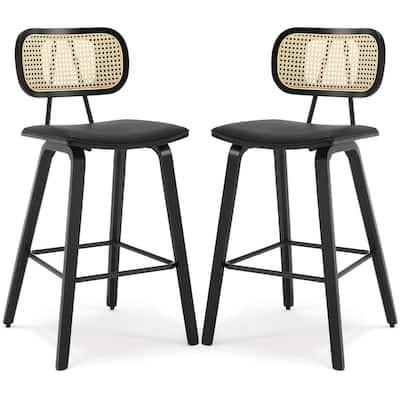26-inch Wood Counter Height Bar Stools with Rattan Back
