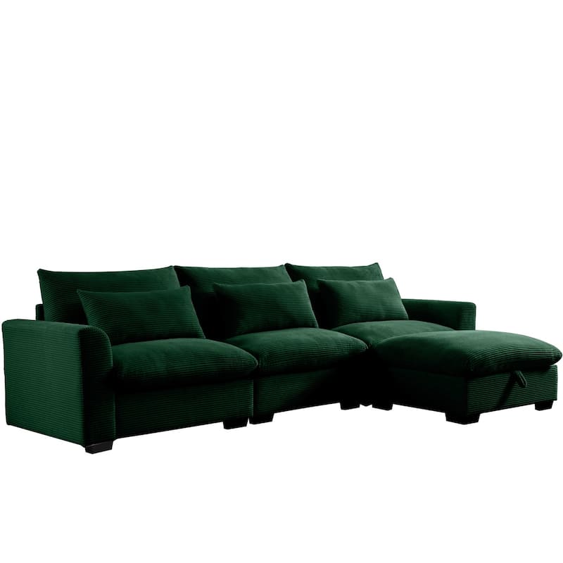 122" Modular Corduroy Sectional Sofa with Storage Ottoman for Living Room