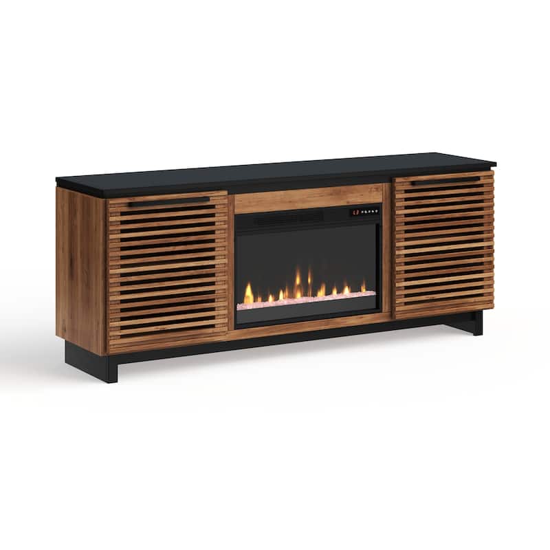 Bridgevine Home Graceland 69 inch Fireplace TV Stand Console for TVs up to 80 inches, Bourbon and Black Finish