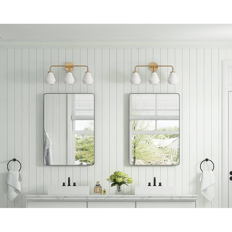 Brushed Brass 3-Light Bathroom Vanity Light Fixture with Milk White Glass Shade