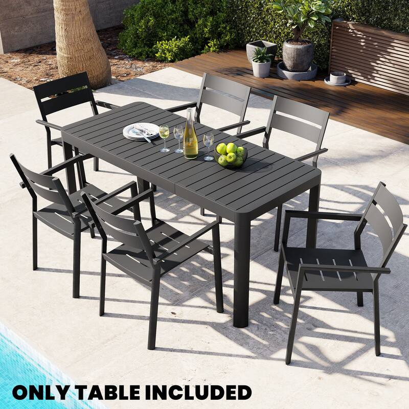 Outdoor Patio Expandable Rectangular Aluminum Dining Table - 29.92" H x 46.06"/63.78" W x 27.56" D